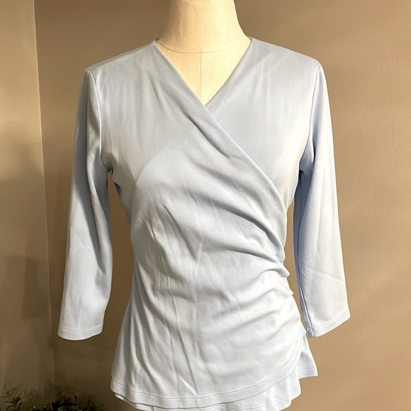 Appleseed’s cotton stretch cross over top / 3/4 sleeve fitted light blue size SM - Picture 1 of 12